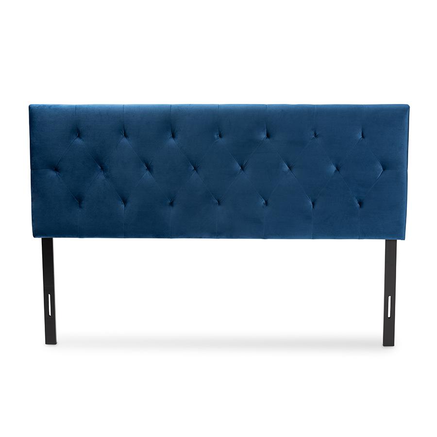 Baxton Studio Felix Modern and Contemporary Navy Blue Velvet Fabric Upholstered Queen Size Headboard | Headboards | Modishstore - 2
