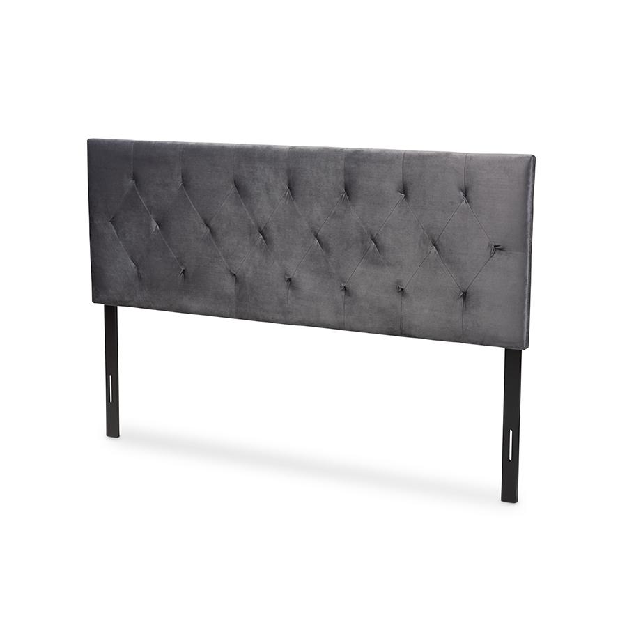 Baxton Studio Felix Modern and Contemporary Grey Velvet Fabric Upholstered Queen Size Headboard | Headboards | Modishstore