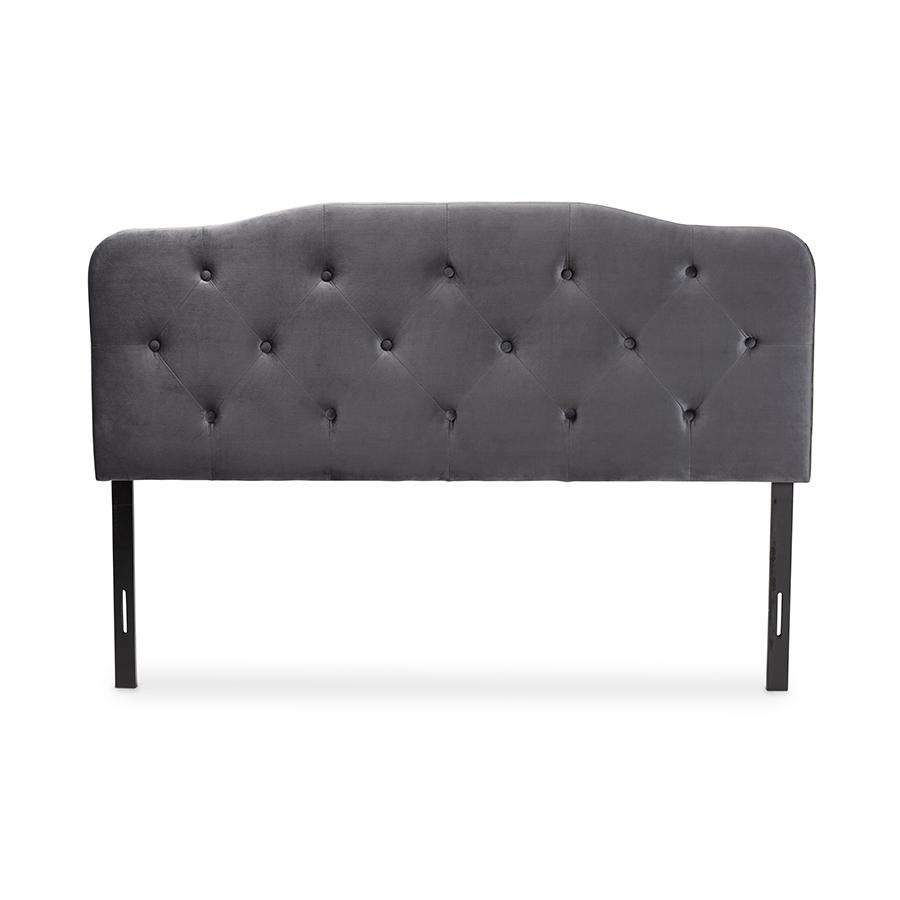 Baxton Studio Gregory Modern and Contemporary Grey Velvet Fabric Upholstered Queen Size Headboard | Headboards | Modishstore - 2