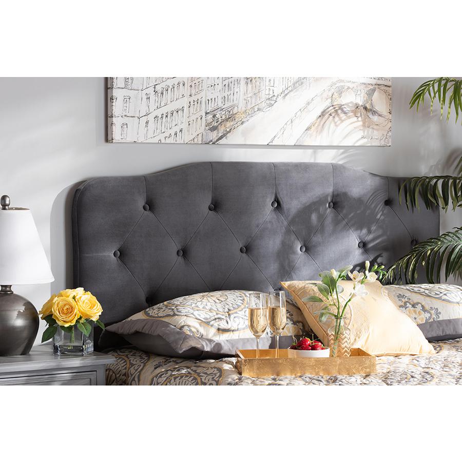 Baxton Studio Gregory Modern and Contemporary Grey Velvet Fabric Upholstered Queen Size Headboard | Headboards | Modishstore - 4