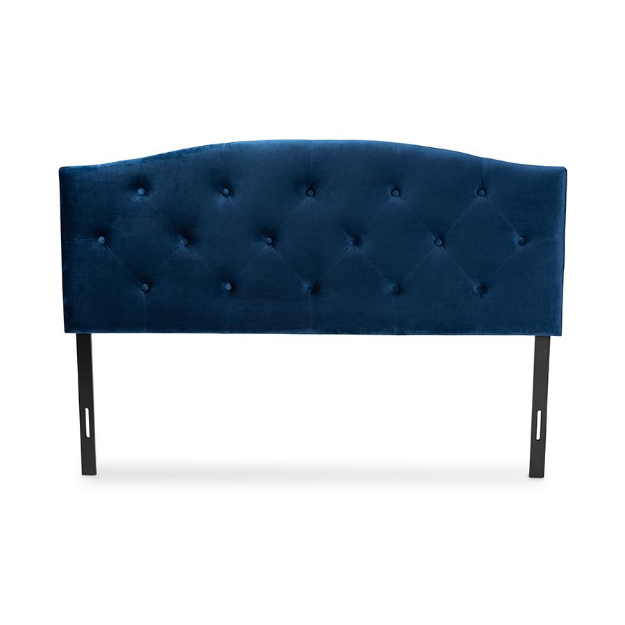 Baxton Studio Leone Modern and Contemporary Navy Blue Velvet Fabric Upholstered Queen Size Headboard | Headboards | Modishstore - 2