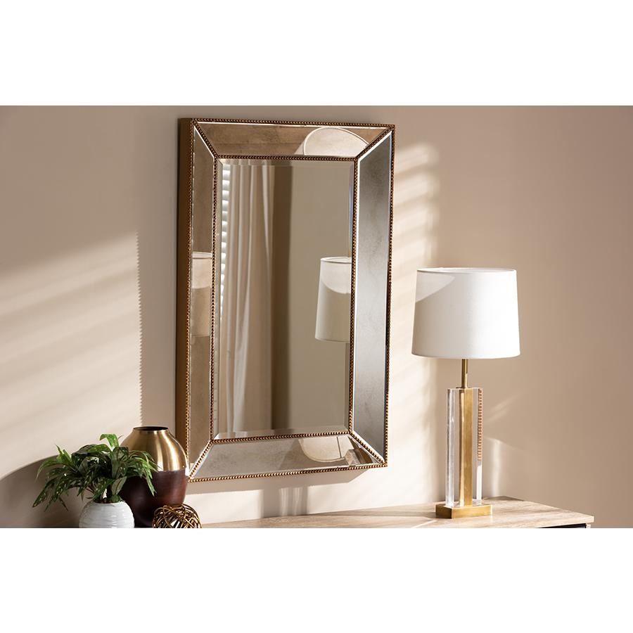 Baxton Studio Neva Modern and Contemporary Antique Gold Finished Rectangular Accent Wall Mirror | Mirrors | Modishstore - 2