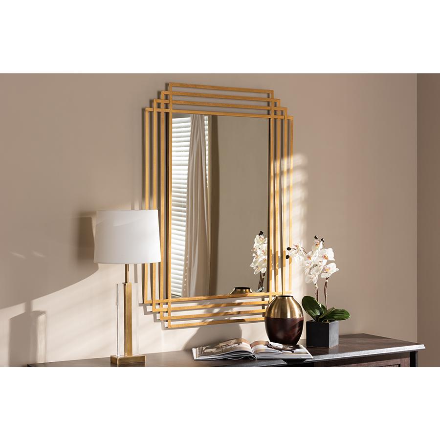 Baxton Studio Kalinda Art Deco Antique Gold Finished Rectangular Accent Wall Mirror | Mirrors | Modishstore - 2