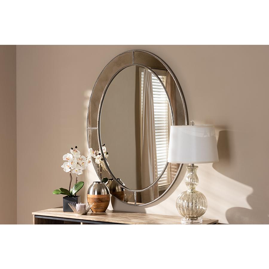 Baxton Studio Branca Modern and Contemporary Antique Silver Finished Oval Accent Wall Mirror | Mirrors | Modishstore - 2