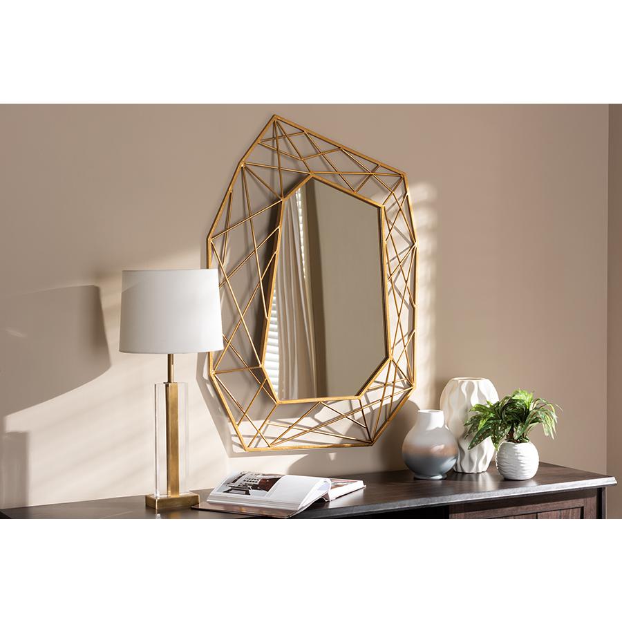 Baxton Studio Oriana Modern and Contemporary Antique Gold Finished Geometric Accent Wall Mirror | Mirrors | Modishstore - 2