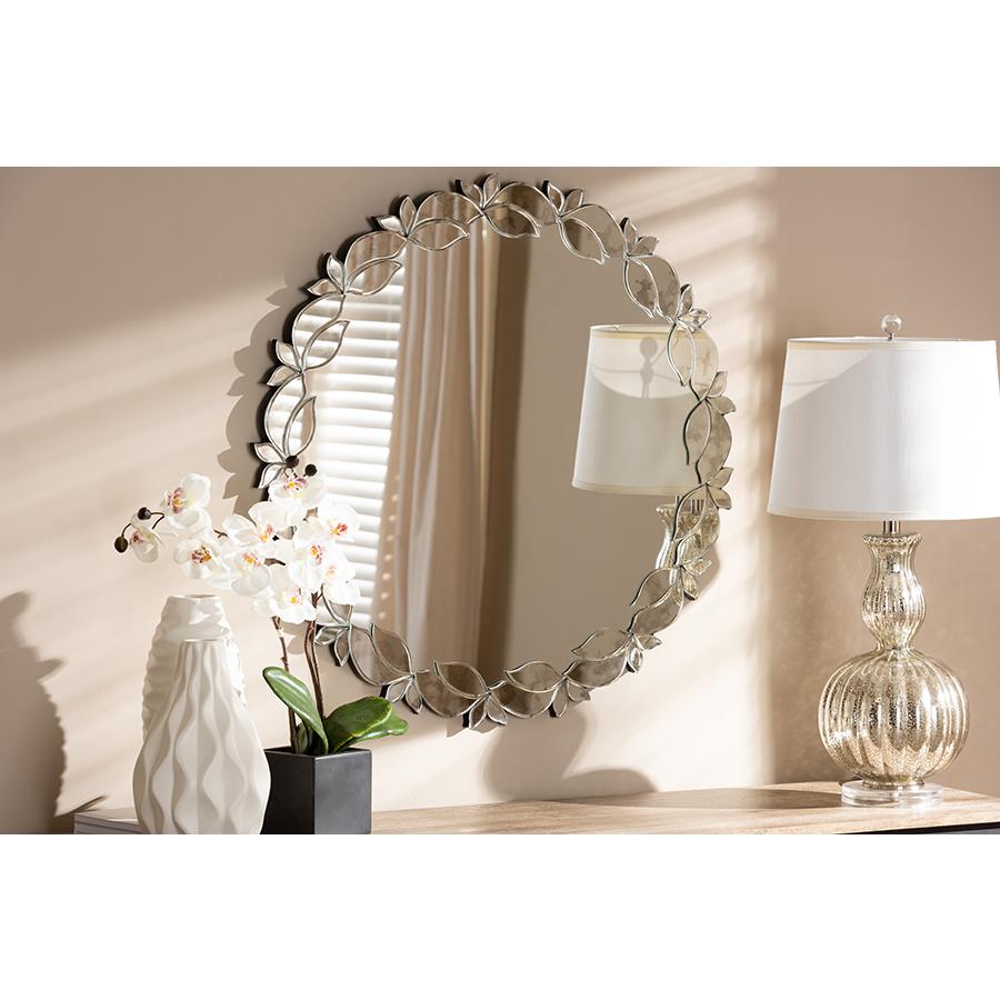 Baxton Studio Luiza Modern and Contemporary Silver Finished Round Petal Leaf Accent Wall Mirror | Mirrors | Modishstore - 2