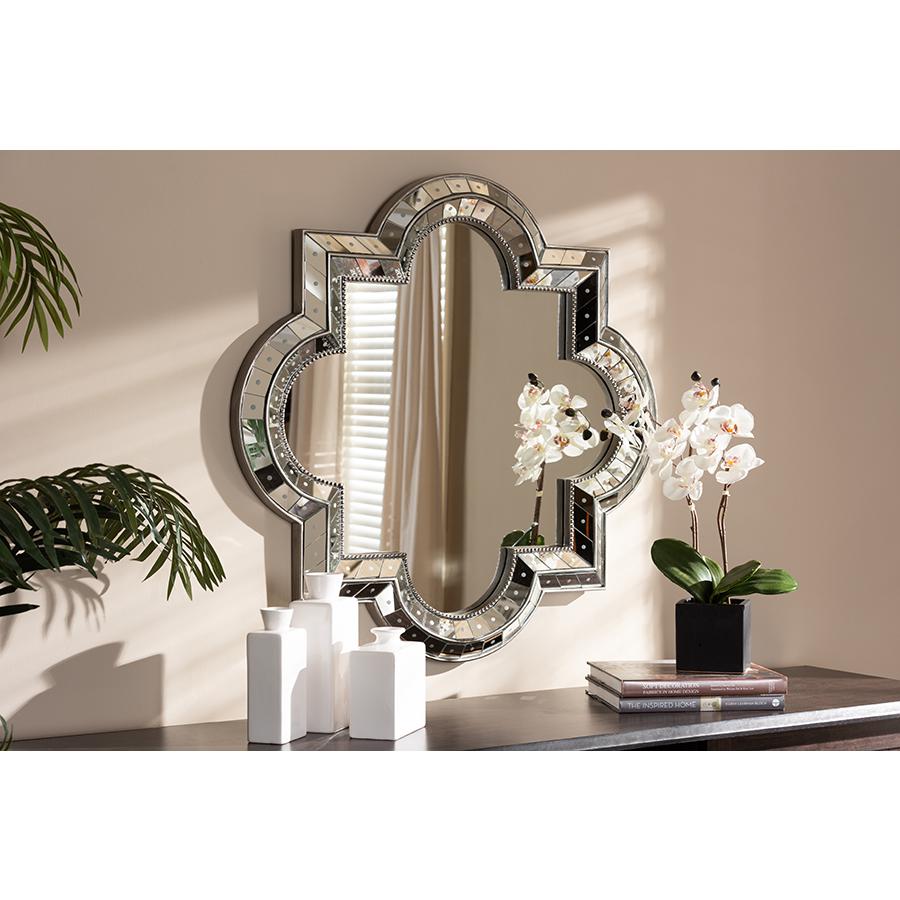Baxton Studio Catia Art Deco Antique Silver Finished Quatrefoil Accent Wall Mirror | Mirrors | Modishstore - 2