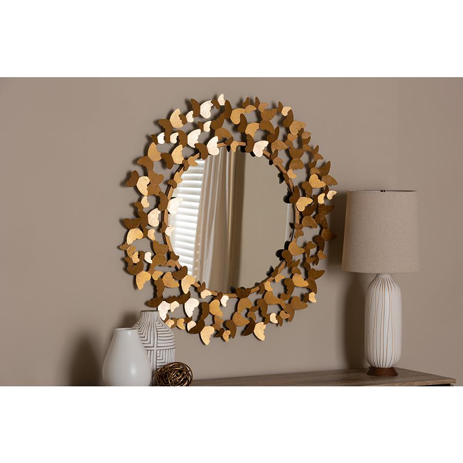 Baxton Studio Soleil Modern and Contemporary Antique Gold Finished Butterfly Accent Wall Mirror | Mirrors | Modishstore - 2