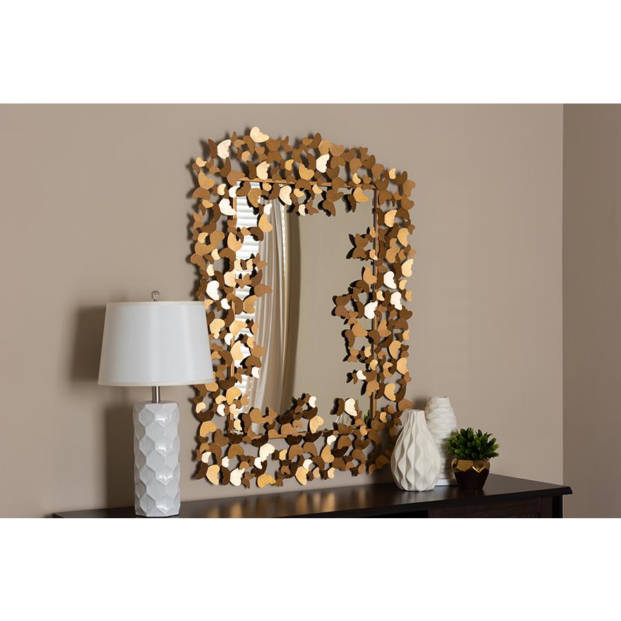 Baxton Studio Idalia Modern and Contemporary Antique Gold Finished Butterfly Accent Wall Mirror | Mirrors | Modishstore - 2
