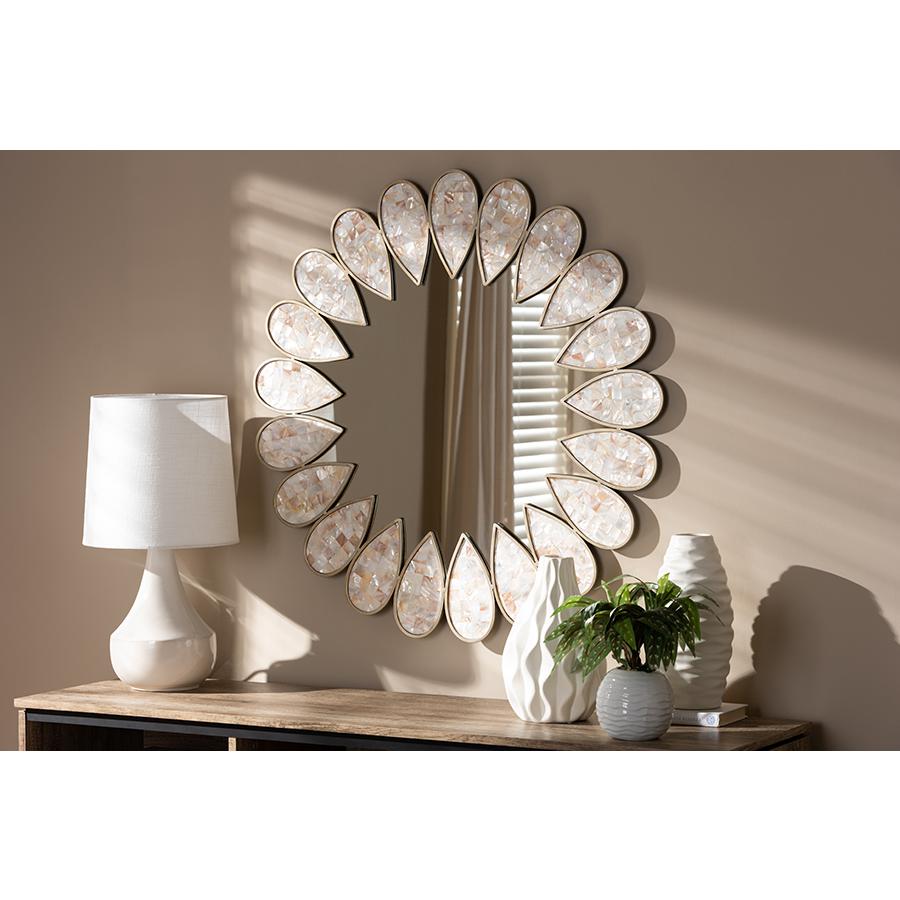Baxton Studio Savita Modern and Contemporary Antique Silver Finished Round Shell Petal Accent Wall Mirror | Mirrors | Modishstore - 2
