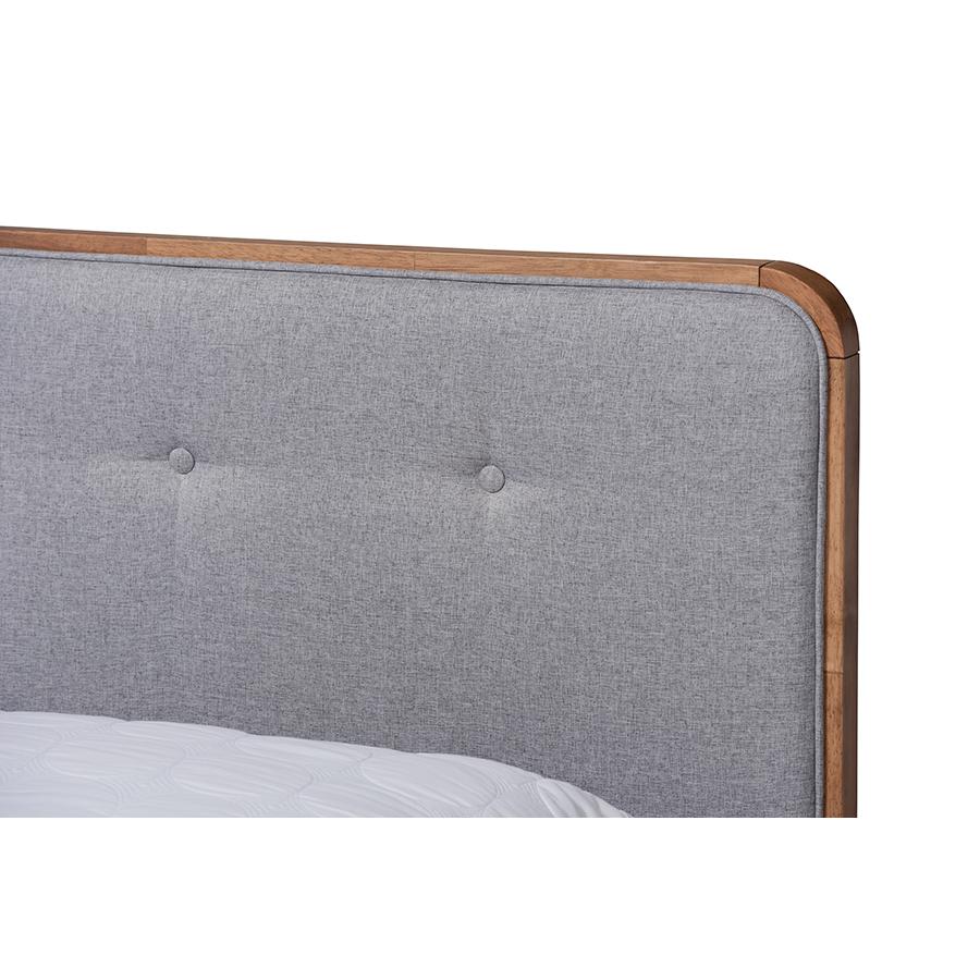 Baxton Studio Natalia Mid-Century Modern Light Grey Fabric Upholstered and Ash Walnut Finished Wood Queen Size Platform Bed | Beds | Modishstore - 4