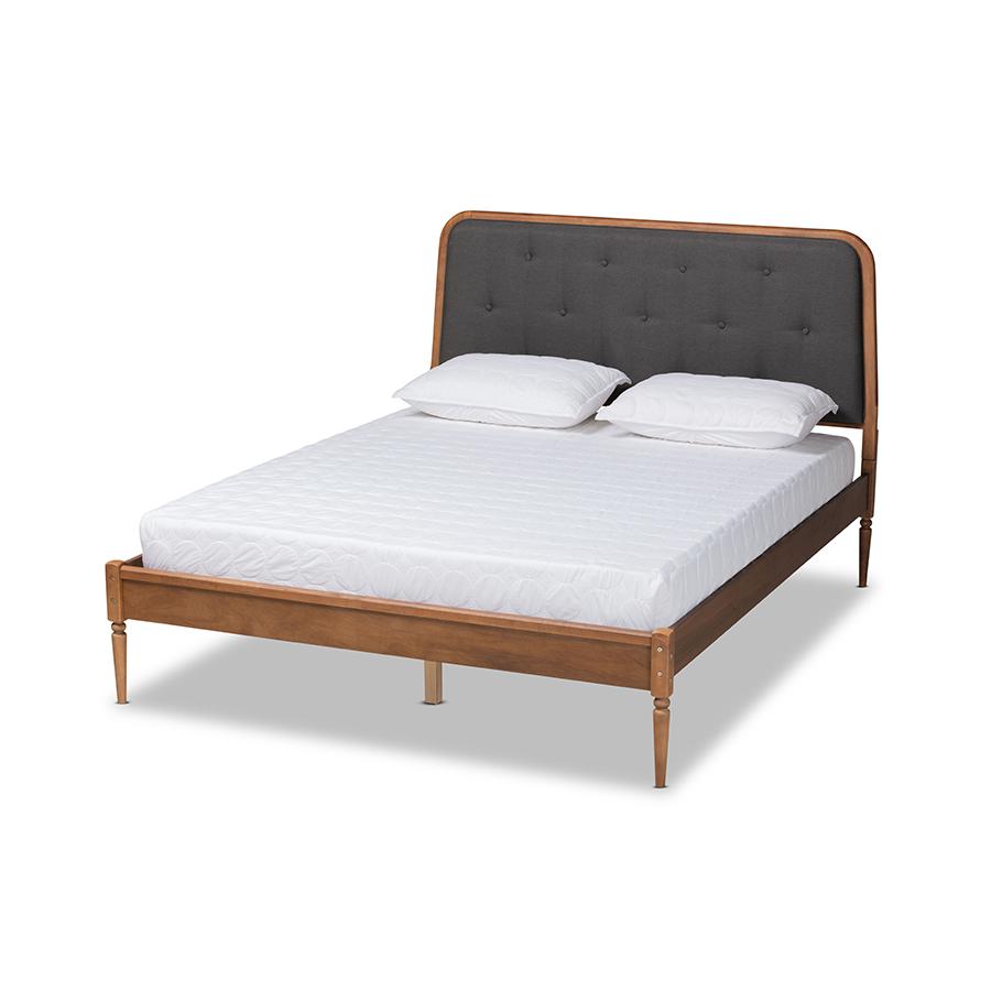 Baxton Studio Diantha Classic and Traditional Dark Grey Fabric Upholstered and Walnut Brown Finished Wood King Size Platform Bed | Beds | Modishstore - 2