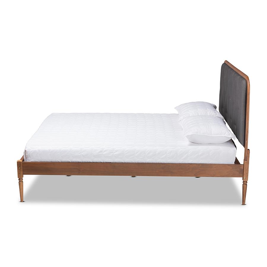 Baxton Studio Diantha Classic and Traditional Dark Grey Fabric Upholstered and Walnut Brown Finished Wood King Size Platform Bed | Beds | Modishstore - 3