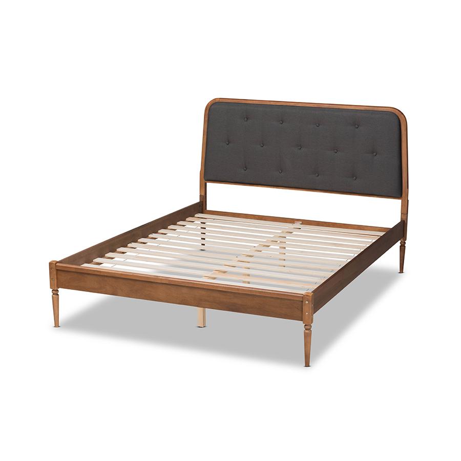 Baxton Studio Diantha Classic and Traditional Dark Grey Fabric Upholstered and Walnut Brown Finished Wood King Size Platform Bed | Beds | Modishstore - 4