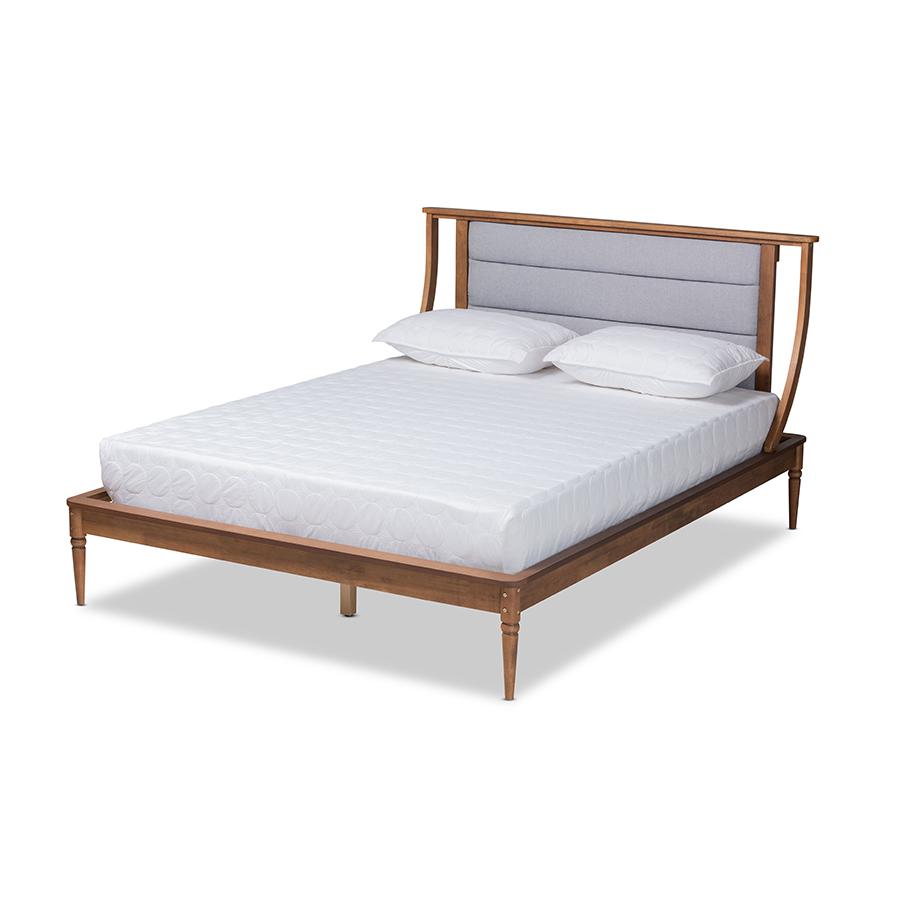 Baxton Studio Regis Modern and Contemporary Transitional Light Grey Fabric Upholstered and Walnut Brown Finished Wood King Size Platform Bed | Beds | Modishstore - 2