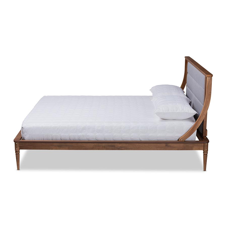 Baxton Studio Regis Modern and Contemporary Transitional Light Grey Fabric Upholstered and Walnut Brown Finished Wood King Size Platform Bed | Beds | Modishstore - 3