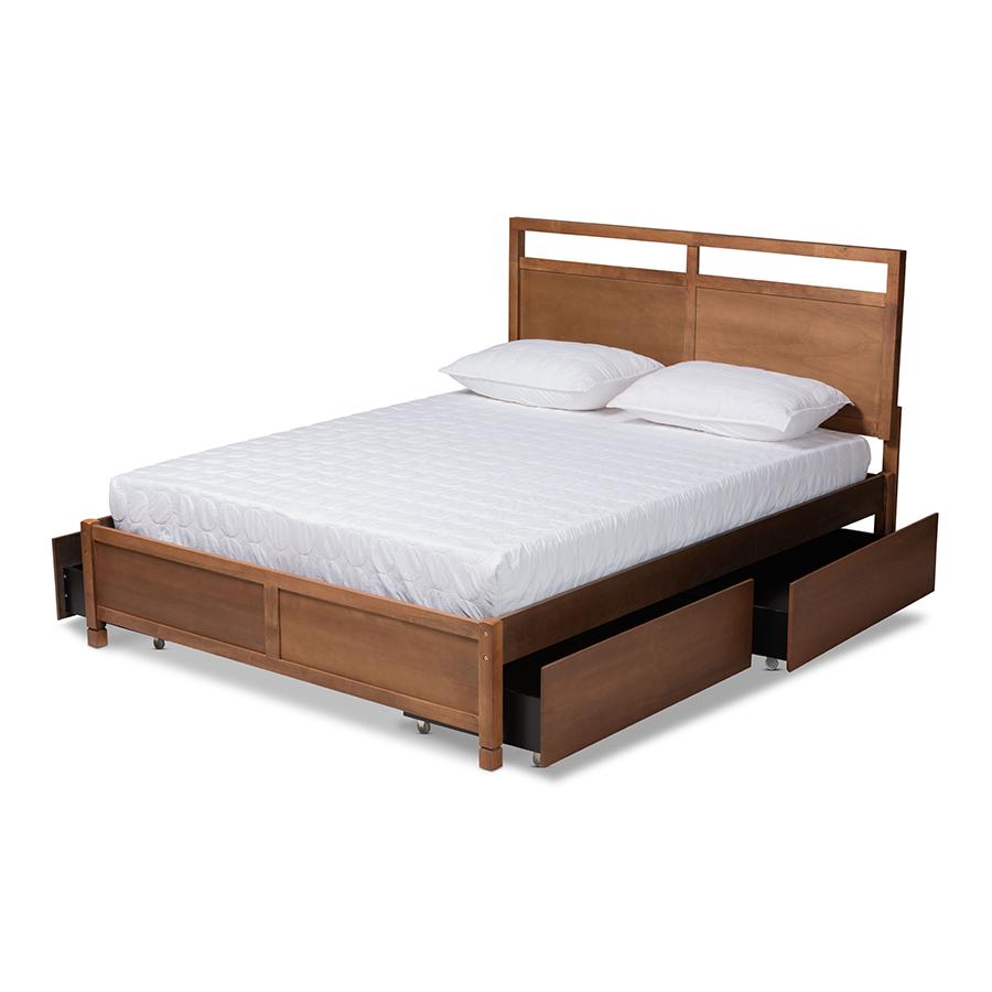 Baxton Studio Saffron Modern and Contemporary Walnut Brown Finished Wood Queen Size 4-Drawer Platform Storage Bed | Beds | Modishstore - 3