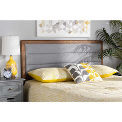 Baxton Studio Dexter Modern and Contemporary Light Grey Fabric Upholstered and Walnut Brown Finished Wood Queen Size Headboard