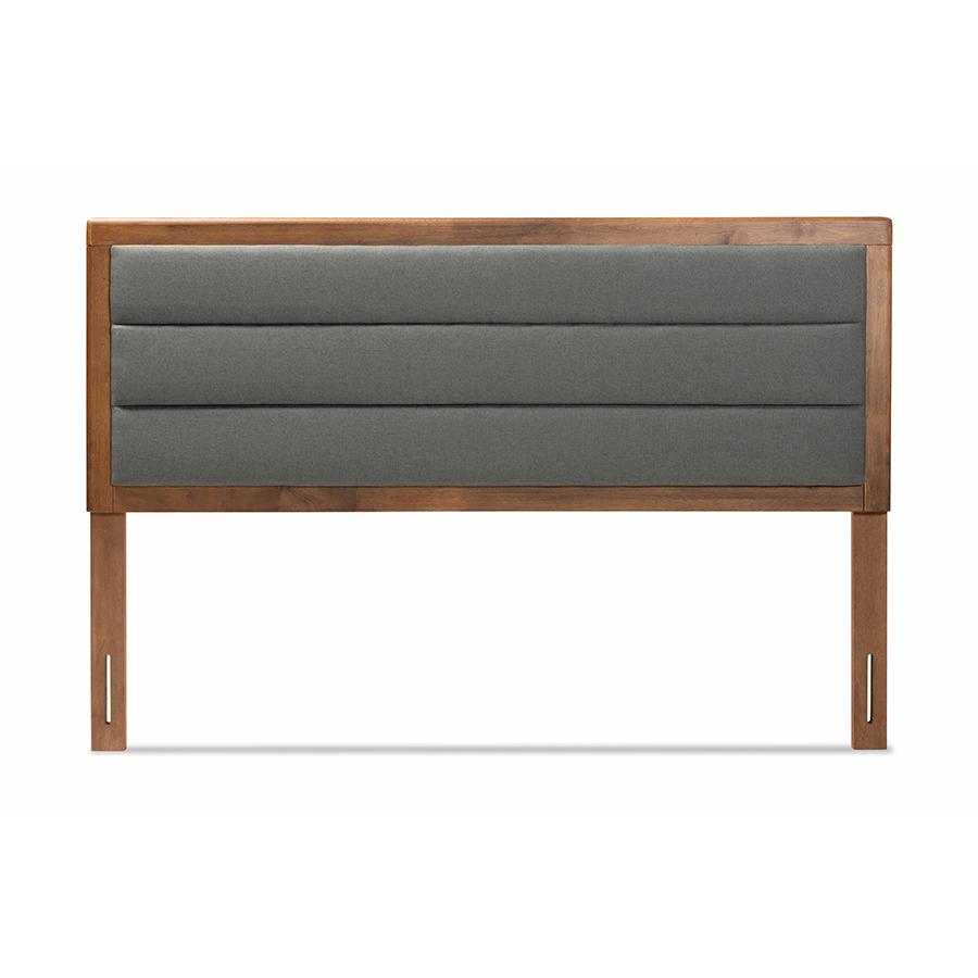 Baxton Studio Dexter Modern and Contemporary Dark Grey Fabric Upholstered and Walnut Brown Finished Wood King Size Headboard | Headboards | Modishstore - 3