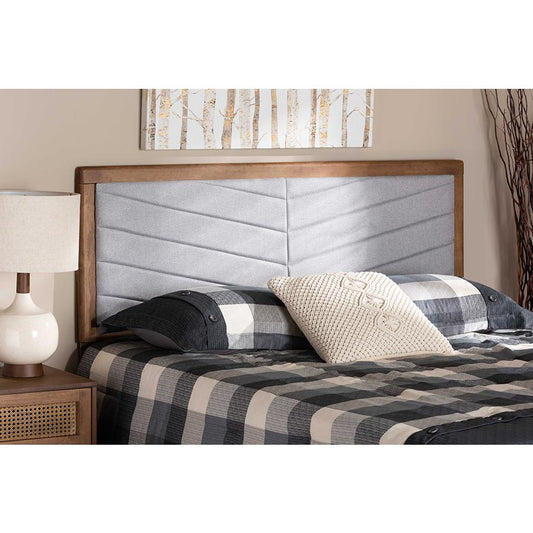 Baxton Studio Iden Modern and Contemporary Light Grey Fabric Upholstered and Walnut Brown Finished Wood King Size Headboard | Headboards | Modishstore
