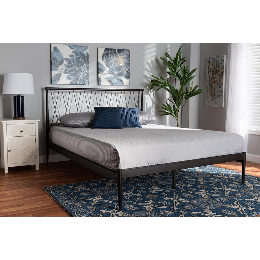 Baxton Studio Nano Modern and Contemporary Black Finished Metal Queen Size Platform Bed | Beds | Modishstore