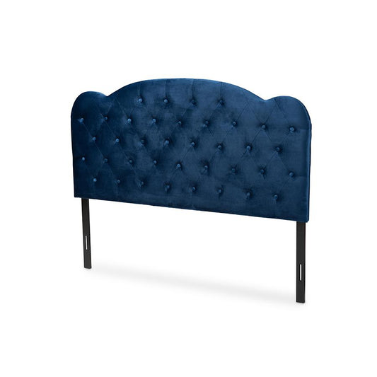 Baxton Studio Clovis Modern and Contemporary Navy Blue Velvet Fabric Upholstered King Size Headboard | Headboards | Modishstore