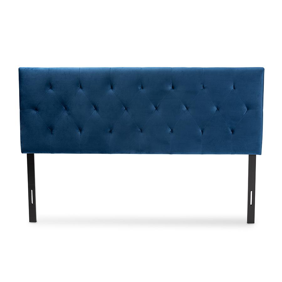 Baxton Studio Felix Modern and Contemporary Navy Blue Velvet Fabric Upholstered King Size Headboard | Headboards | Modishstore - 2