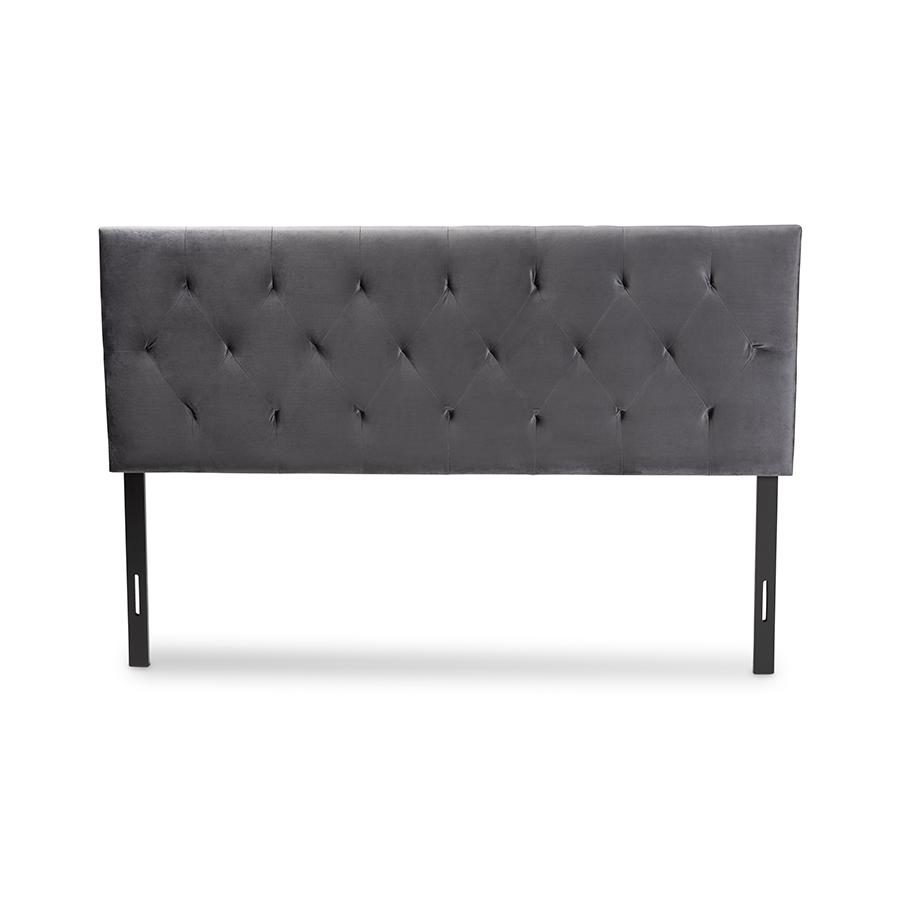 Baxton Studio Felix Modern and Contemporary Grey Velvet Fabric Upholstered King Size Headboard | Headboards | Modishstore - 2