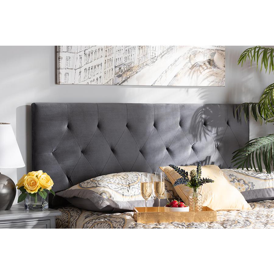 Baxton Studio Felix Modern and Contemporary Grey Velvet Fabric Upholstered King Size Headboard | Headboards | Modishstore - 4