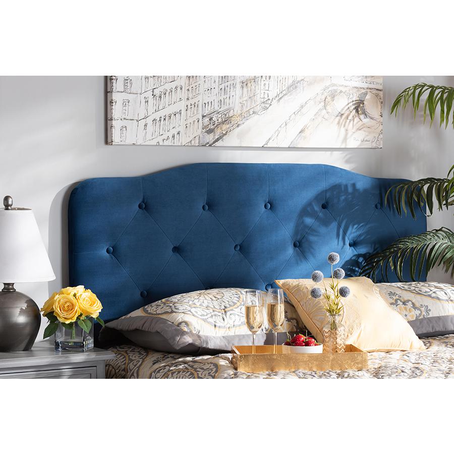 Baxton Studio Gregory Modern and Contemporary Navy Blue Velvet Fabric Upholstered King Size Headboard | Headboards | Modishstore - 4