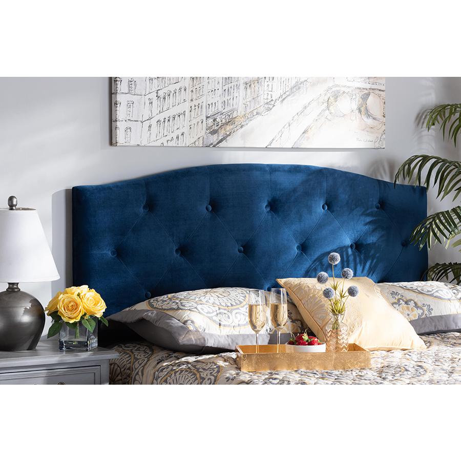 Baxton Studio Leone Modern and Contemporary Navy Blue Velvet Fabric Upholstered King Size Headboard | Headboards | Modishstore - 4