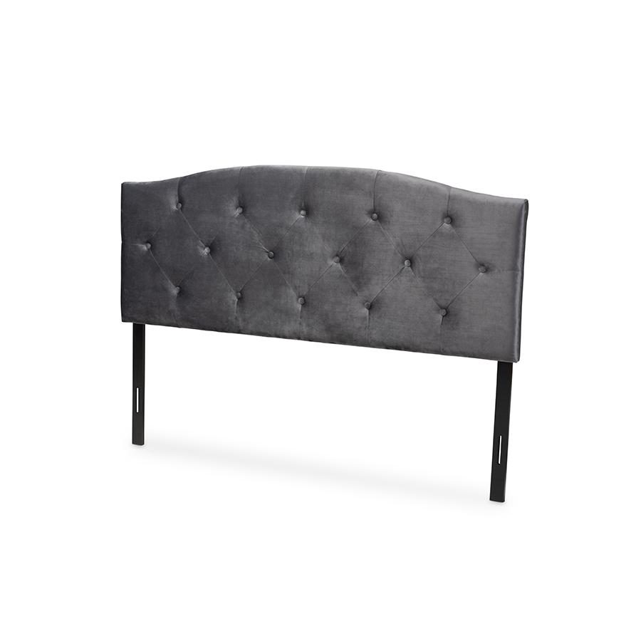 Baxton Studio Leone Modern and Contemporary Grey Velvet Fabric Upholstered King Size Headboard | Headboards | Modishstore