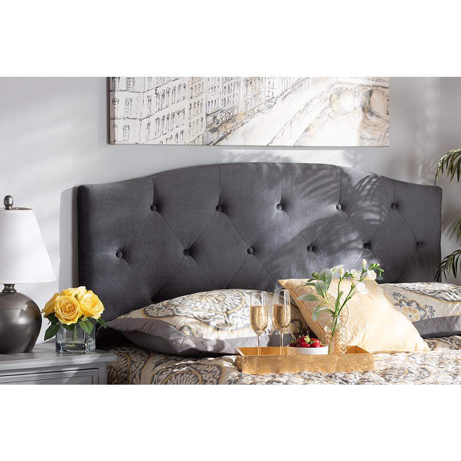 Baxton Studio Leone Modern and Contemporary Grey Velvet Fabric Upholstered King Size Headboard | Headboards | Modishstore - 4