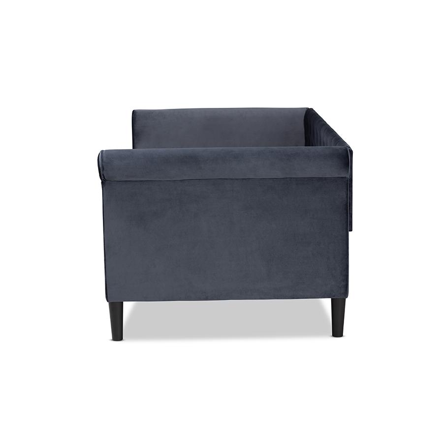 Baxton Studio Cora Modern and Contemporary Grey Velvet Fabric Upholstered and Dark Brown Finished Wood Full Size Daybed | Daybeds | Modishstore - 3