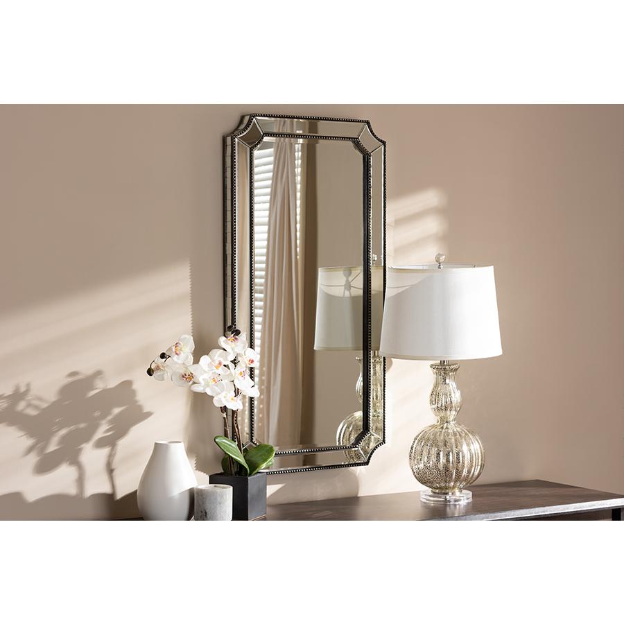 Baxton Studio Romina Art Deco Antique Silver Finished Accent Wall Mirror | Mirrors | Modishstore - 3
