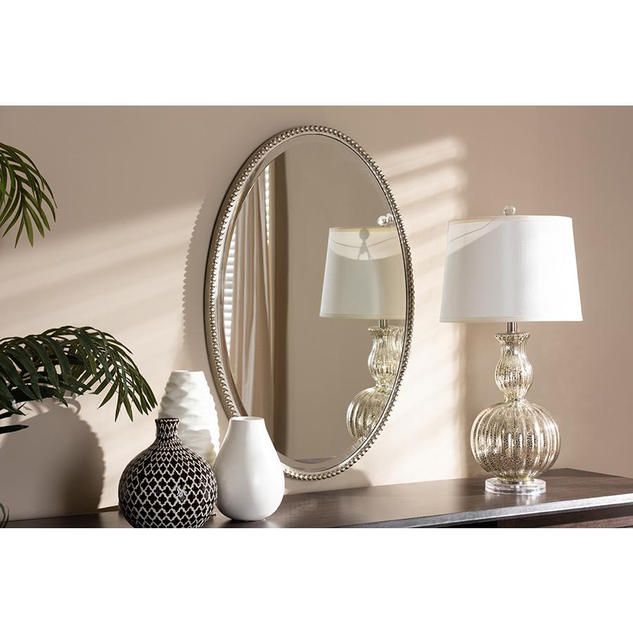 Baxton Studio Graca Modern and Contemporary Antique Silver Finished Oval Accent Wall Mirror | Mirrors | Modishstore - 3