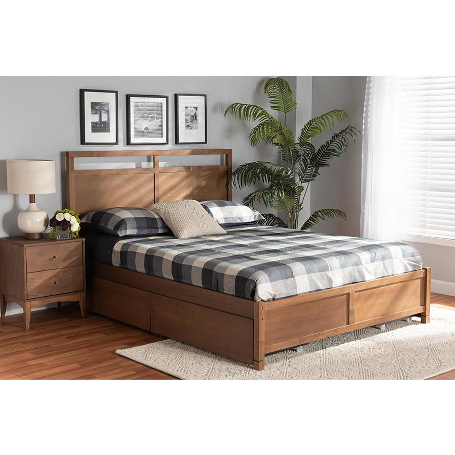 Baxton Studio Saffron Modern and Contemporary Walnut Brown Finished Wood Queen Size 4-Drawer Platform Storage Bed | Beds | Modishstore - 2