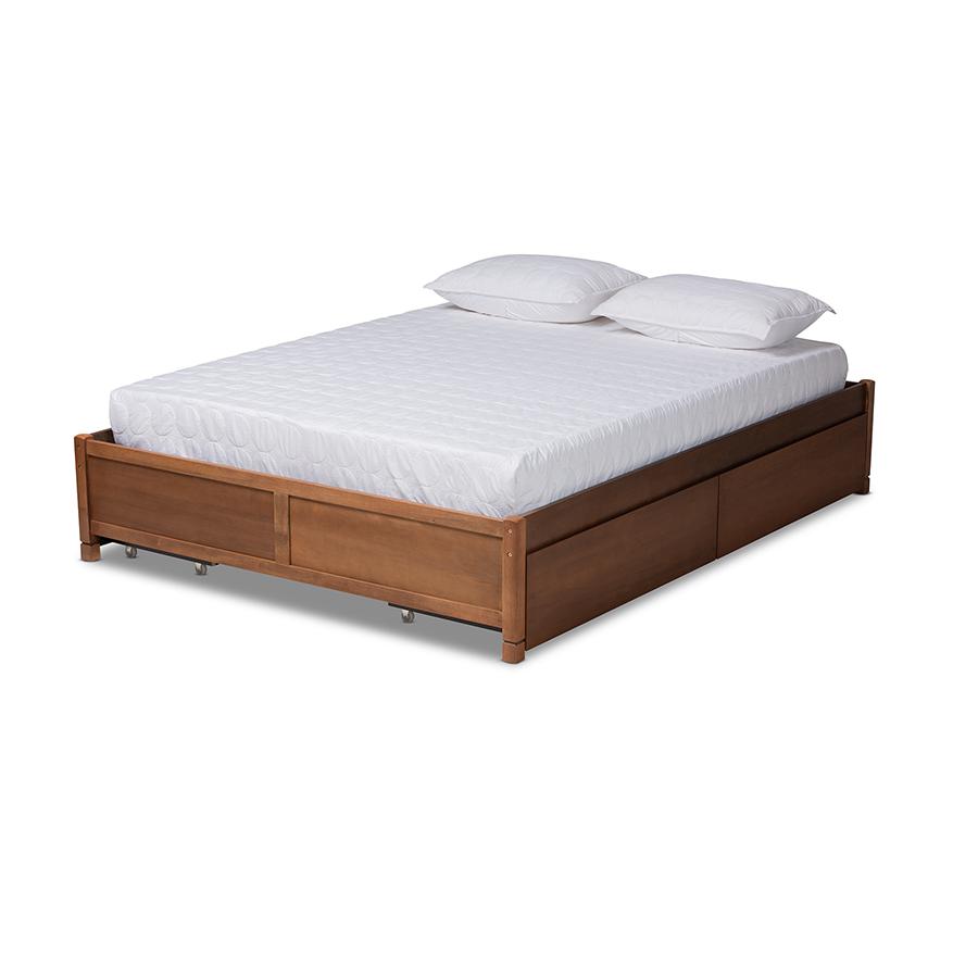 Baxton Studio Yara Modern and Contemporary Walnut Brown Finished Wood King Size 4-Drawer Platform Storage Bed Frame | Beds | Modishstore