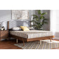 Baxton Studio Senna Mid-Century Modern Grey Fabric Upholstered and Walnut Brown Finished Wood King Size Platform Bed | Beds | Modishstore - 2