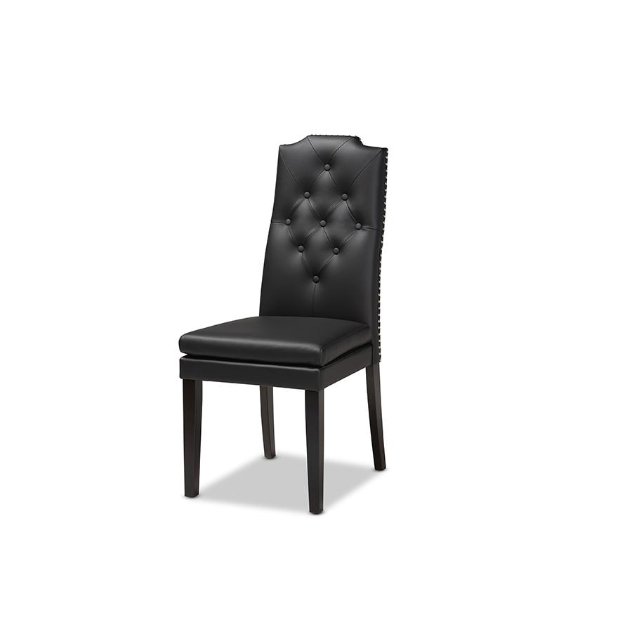 Baxton Studio Dylin Modern and Contemporary Black Faux Leather Upholstered and Dark Brown Finished Wood 7-Piece Dining Set | Dining Sets | Modishstore - 3