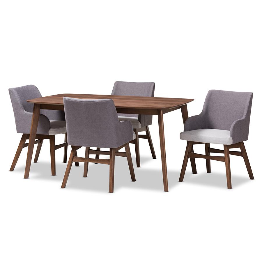 Baxton Studio Monte Mid-Century Modern Walnut Wood Rectangular 5-Piece Dining Set | Dining Sets | Modishstore - 2