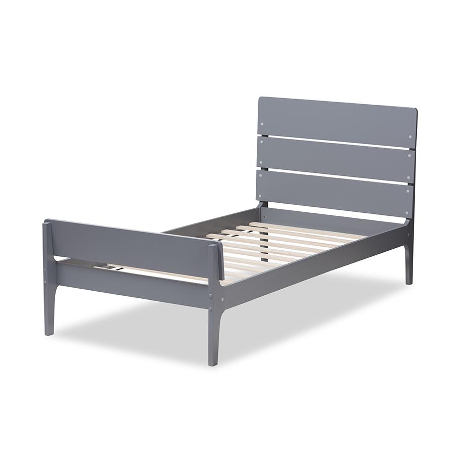 Baxton Studio Nereida Modern Classic Mission Style Grey-Finished Wood Twin Platform Bed | Beds | Modishstore - 4