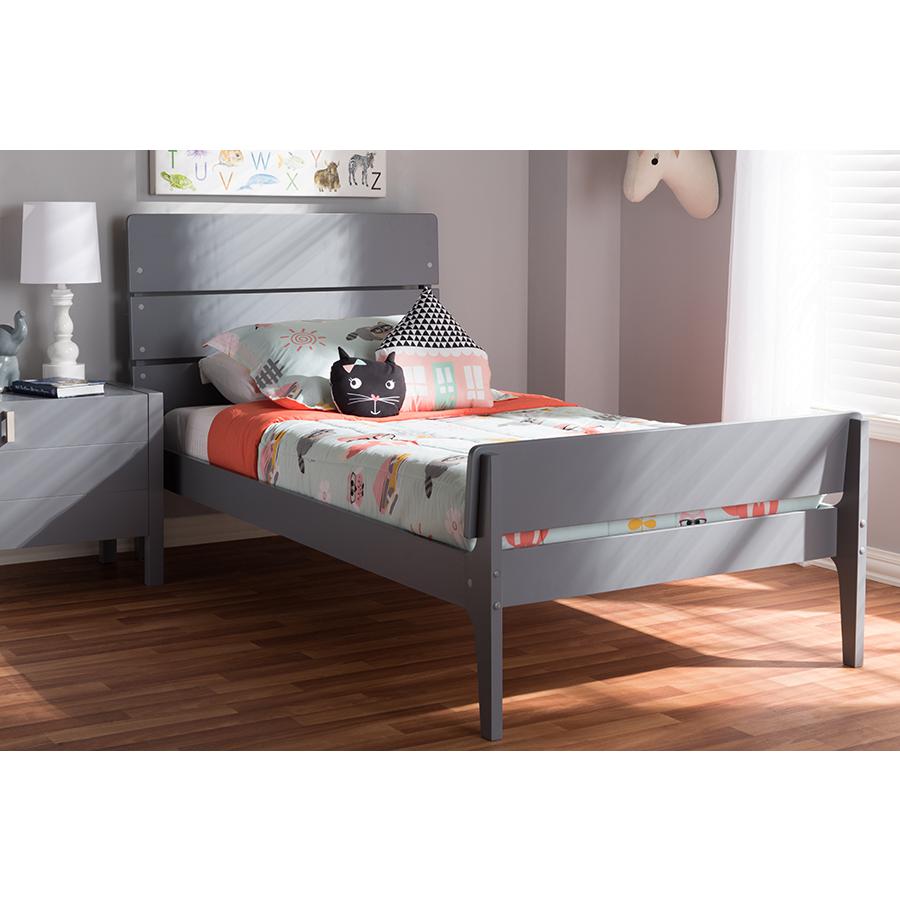 Baxton Studio Nereida Modern Classic Mission Style Grey-Finished Wood Twin Platform Bed | Beds | Modishstore - 2