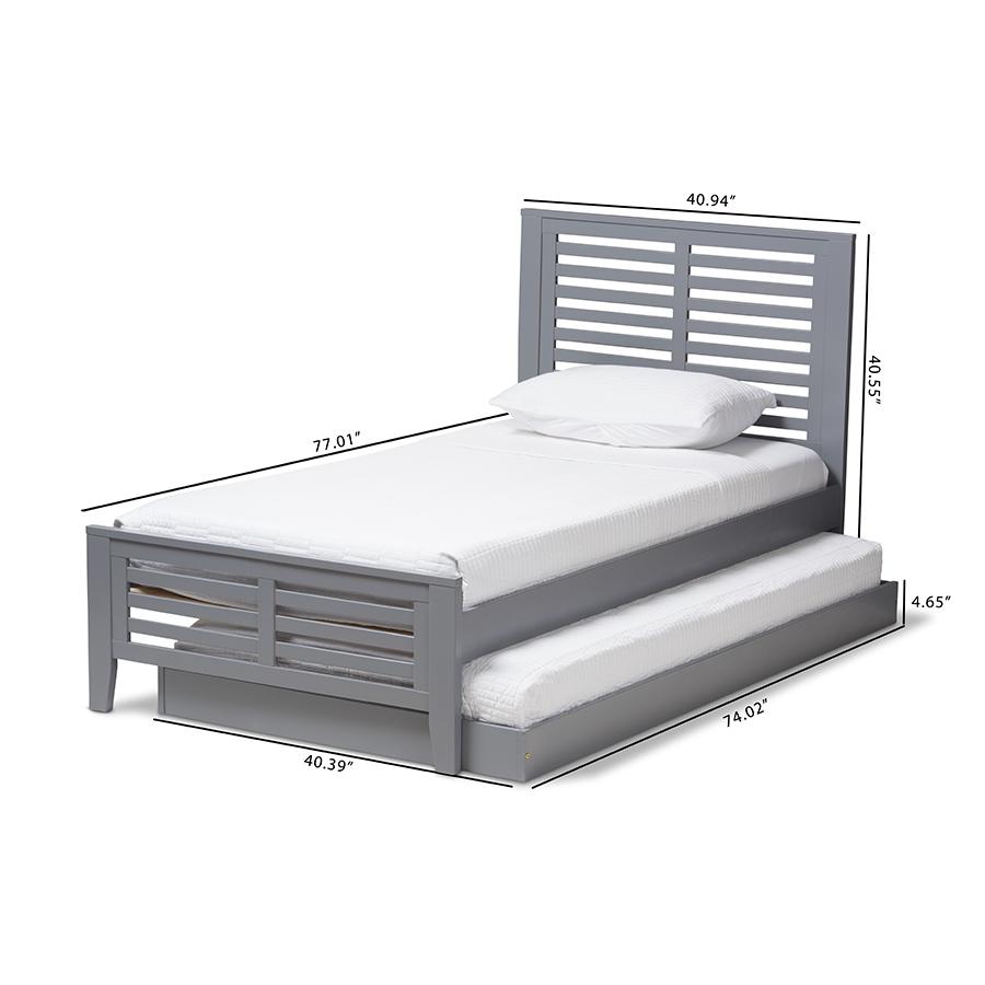 Baxton Studio Sedona Modern Classic Mission Style Grey-Finished Wood Twin Platform Bed with Trundle | Beds | Modishstore - 3