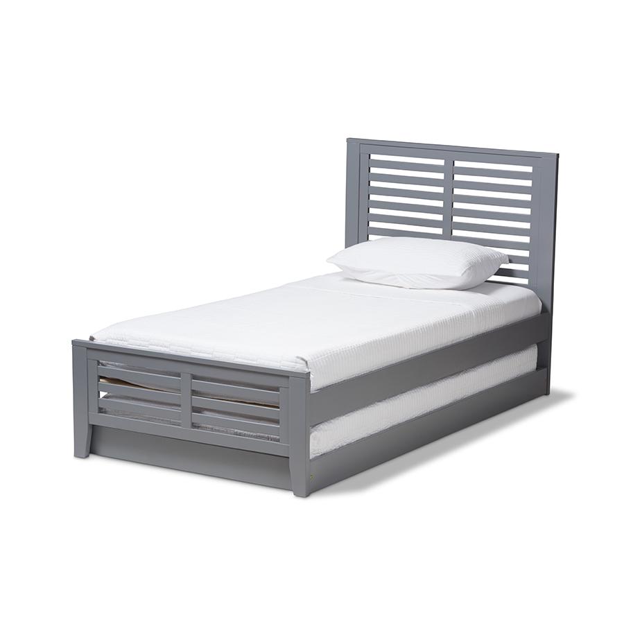 Baxton Studio Sedona Modern Classic Mission Style Grey-Finished Wood Twin Platform Bed with Trundle | Beds | Modishstore
