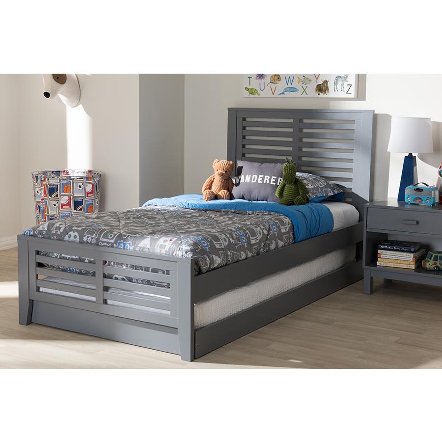 Baxton Studio Sedona Modern Classic Mission Style Grey-Finished Wood Twin Platform Bed with Trundle | Beds | Modishstore - 2