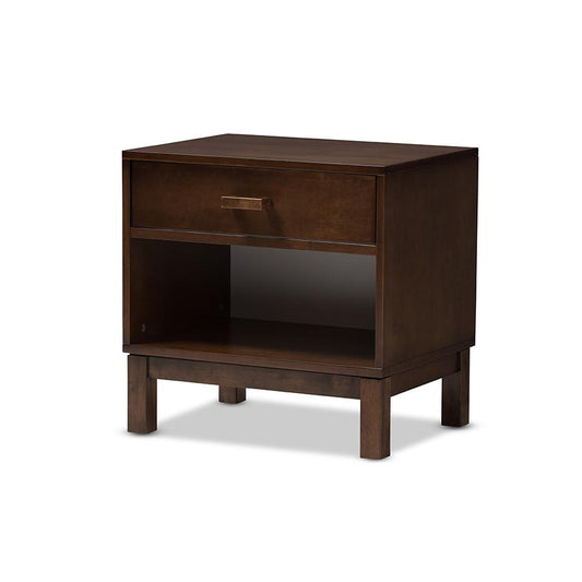 Baxton Studio Deirdre Modern and Contemporary Brown Wood 1-Drawer Nightstand | Nightstands | Modishstore