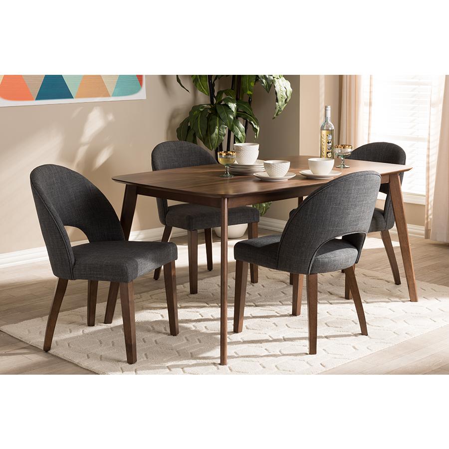 Baxton Studio Wesley Mid-Century Modern Dark Grey Fabric Upholstered Walnut Finished Wood 5-Piece Dining Set | Dining Sets | Modishstore