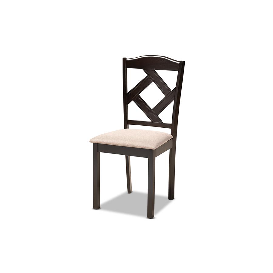 Baxton Studio Morigan Sand Fabric Upholstered and Dark Brown Finished Wood 5-Piece Dining Set | Dining Sets | Modishstore - 2