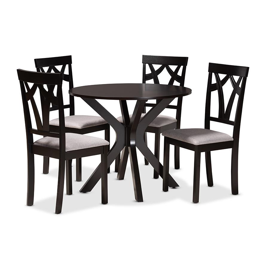Baxton Studio Luise Modern and Contemporary Grey Fabric Upholstered and Dark Brown Finished Wood 5-Piece Dining Set | Dining Sets | Modishstore - 2